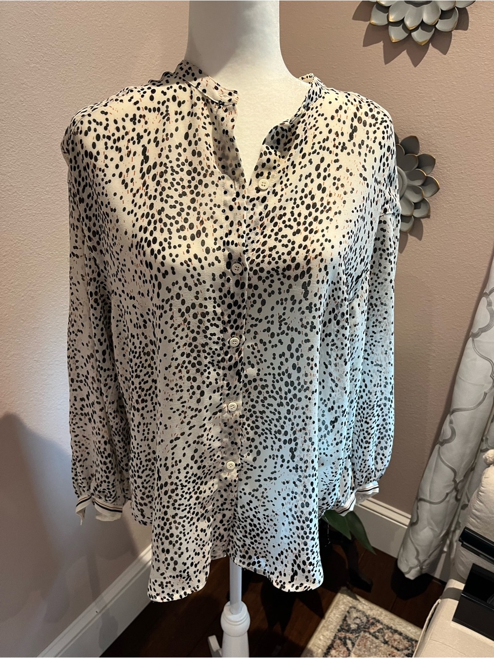 Max Studio Cream Blouse with Black Spot Print